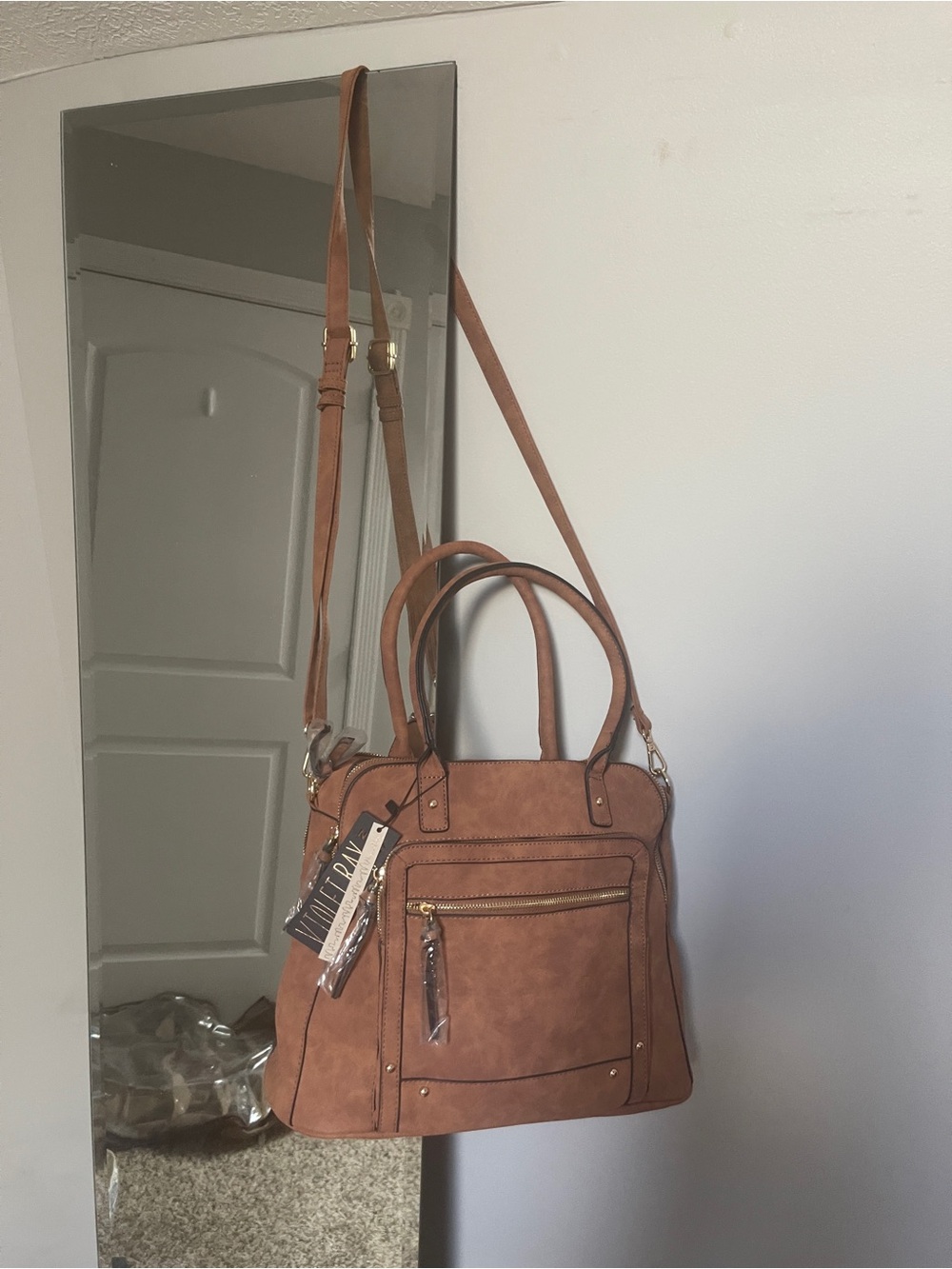 NWT Violett Ray NYC Cognac Brown Satchel Handbag Crossbody